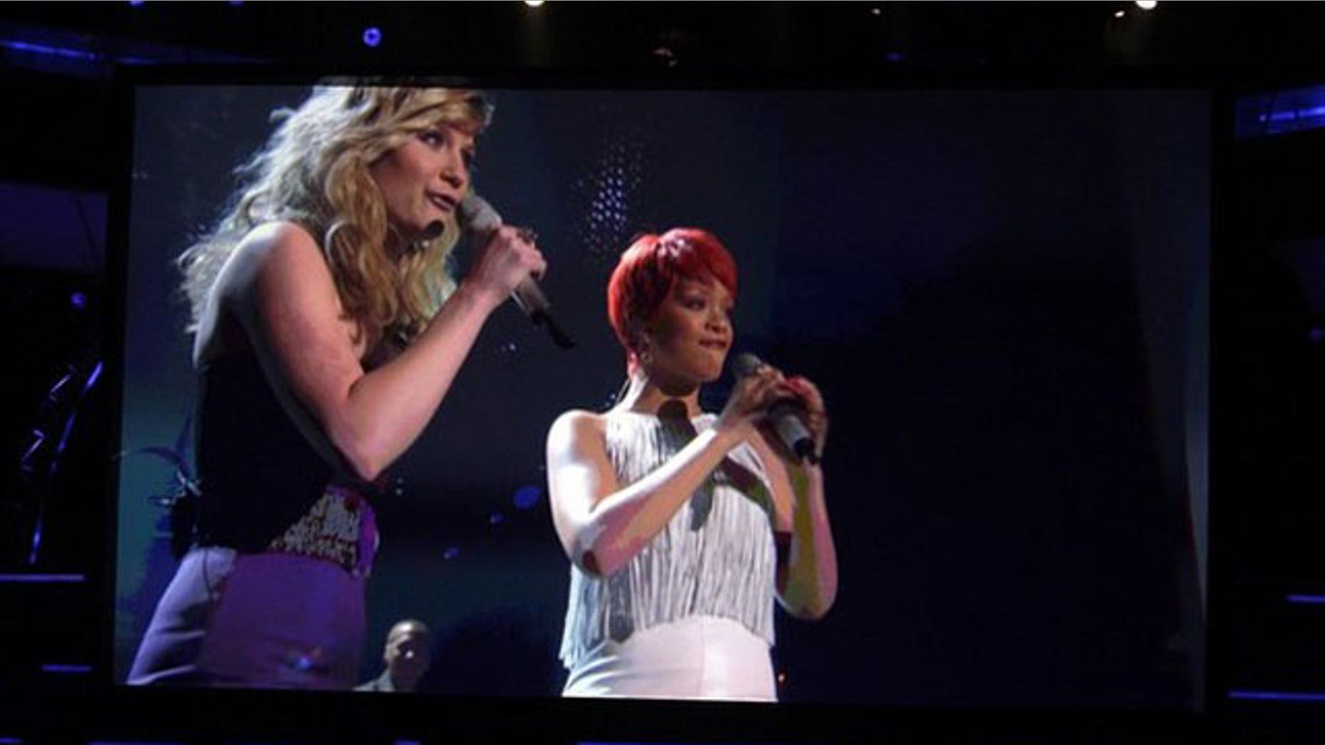 April 3: Jennifer Nettles and Rihanna perform at the 46th annual Academy of Country Music Awards. (Reuters)
