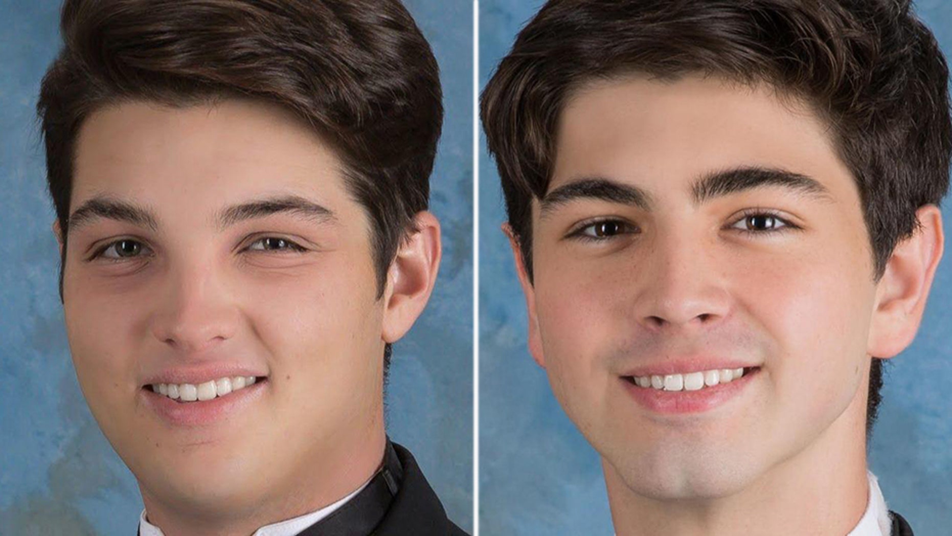 Barrett Riley, left, and Edgar Monserratt Martinez, right, were killed Tuesday night after the Tesla they were riding in crashed into a concrete wall and burst into flames in Fort Lauderdale, Florida.