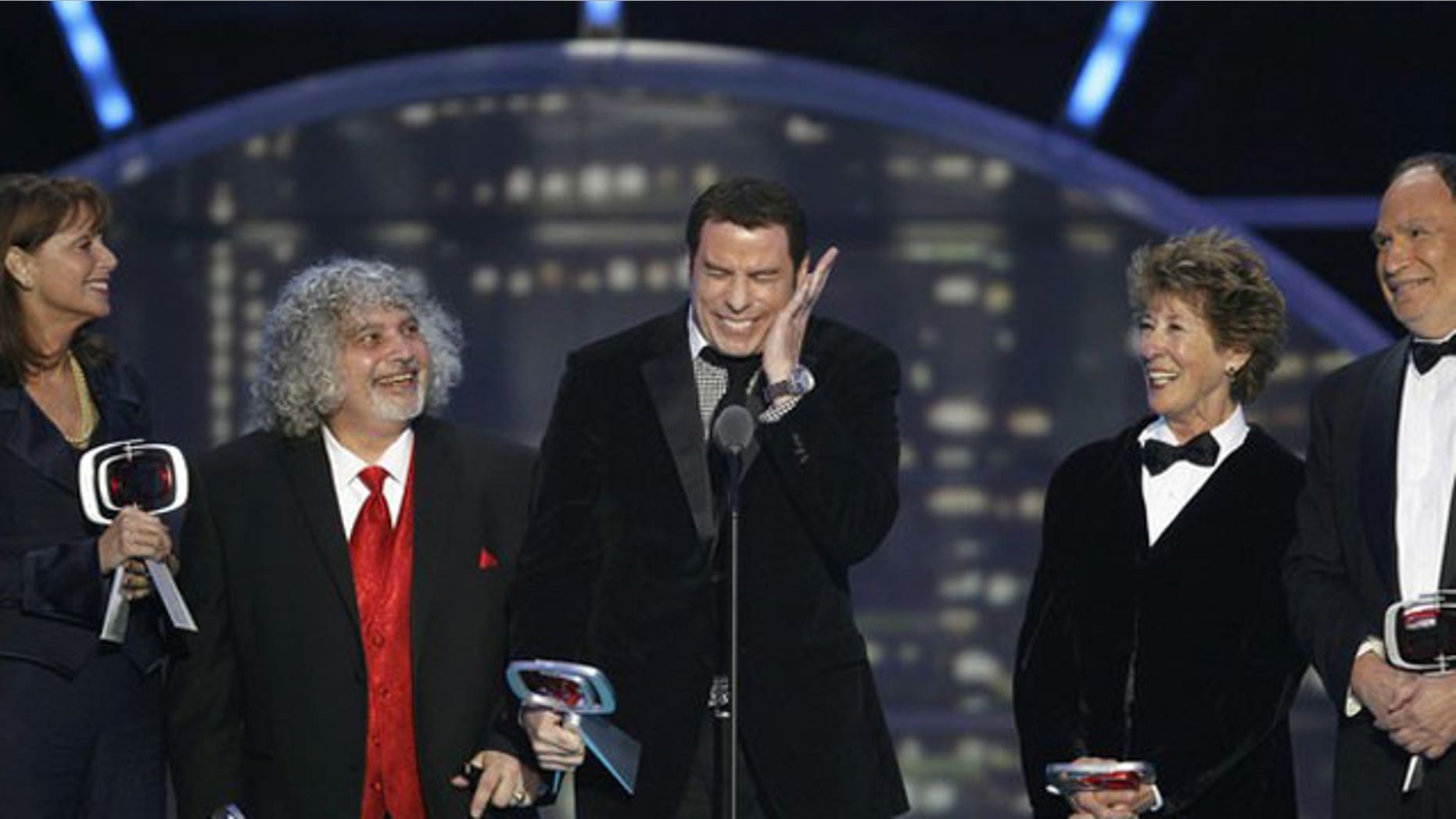 April 10, 2011: Actors (L-R) Marcia Strassman, Robert Hegyes, John Travolta, Ellen Travolta and Gabe Kaplan accept the "35th Anniversary" award during the 2011 TV Land Awards.