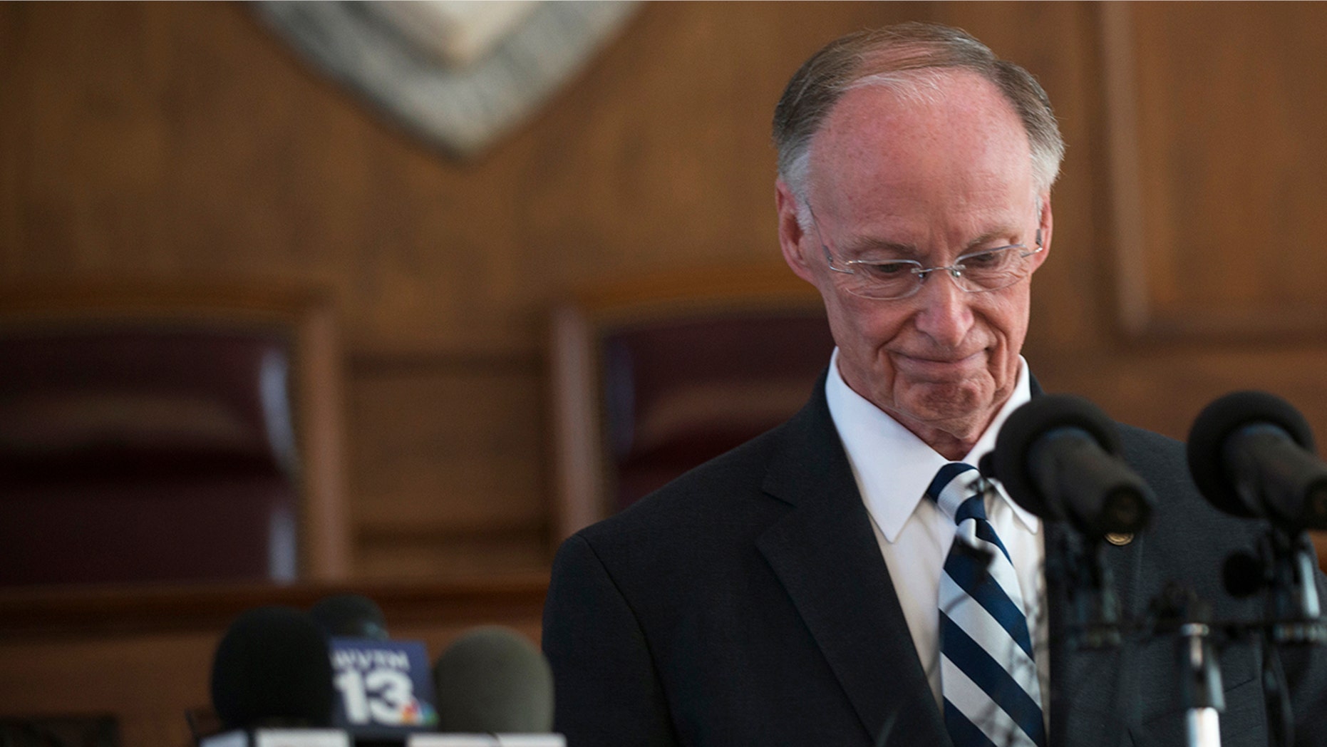 In this April 10, 2017, file photo, former Alabama Governor Robert Bentley speaks after officially resigning, in Montgomery, Ala.
