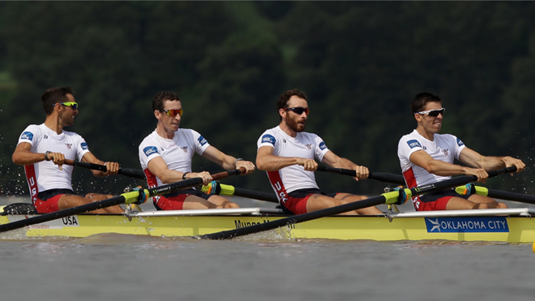 CHUNGJU, SOUTH KOREA - AUGUST 30: Robert Duff, William Daly, Anthony Fahden and Robin Prendes of United States compete in the Lightweight Men's Four final during day six of the 2013 World Rowing Championships on August 30, 2013 in Chungju, South Korea. (Photo by Chung Sung-Jun/Getty Images)