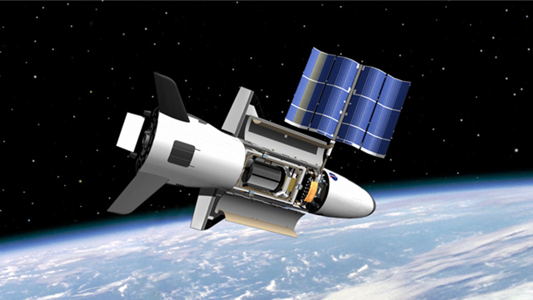 NASA's Marshall Space Flight Center image shows on-orbit functions for the reusable X-37 space plane, now under the wing of the U.S. Air Force.