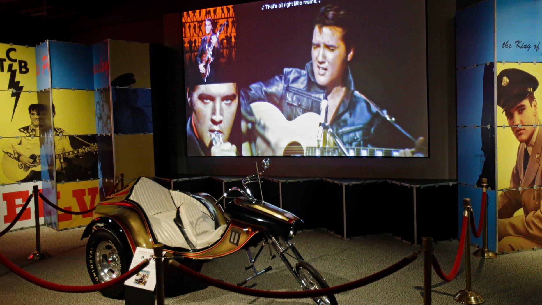 In this Nov. 25, 2013 photo, a custom motorcycle is displayed in the Elvis exhibit at the Rock and Roll Hall of Fame and Museum in Cleveland. Over 40 new items on loan from Graceland, excluding the cycle, will be displayed when the exhibit reopens.
