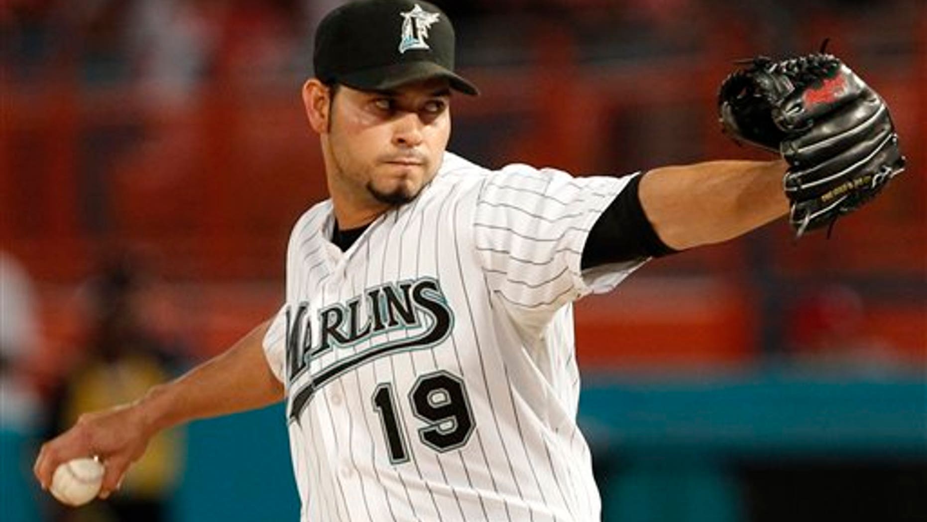 April 22, 2011: Florida Marlins' Anibal Sanchez delivers a pitch in the seventh inning of a baseball game against the Colorado Rockies in Miami. Rockies' Dexter Fowler singled to lead off the ninth inning for the only hit against Sanchez in the game as the Marlins defeated the Rockies 4-1.
