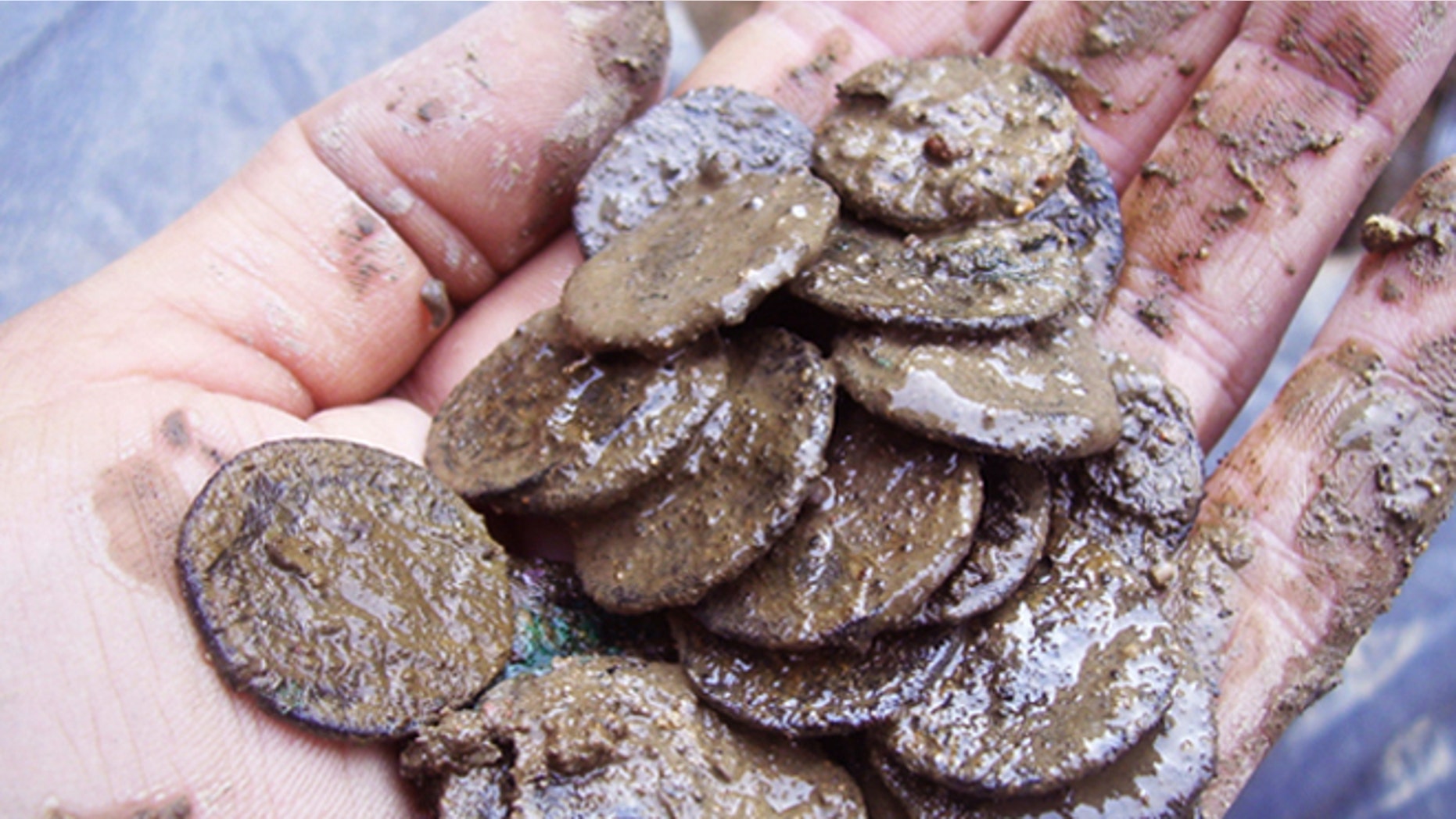 Ancient Roman coins unearthed in Bath, England.