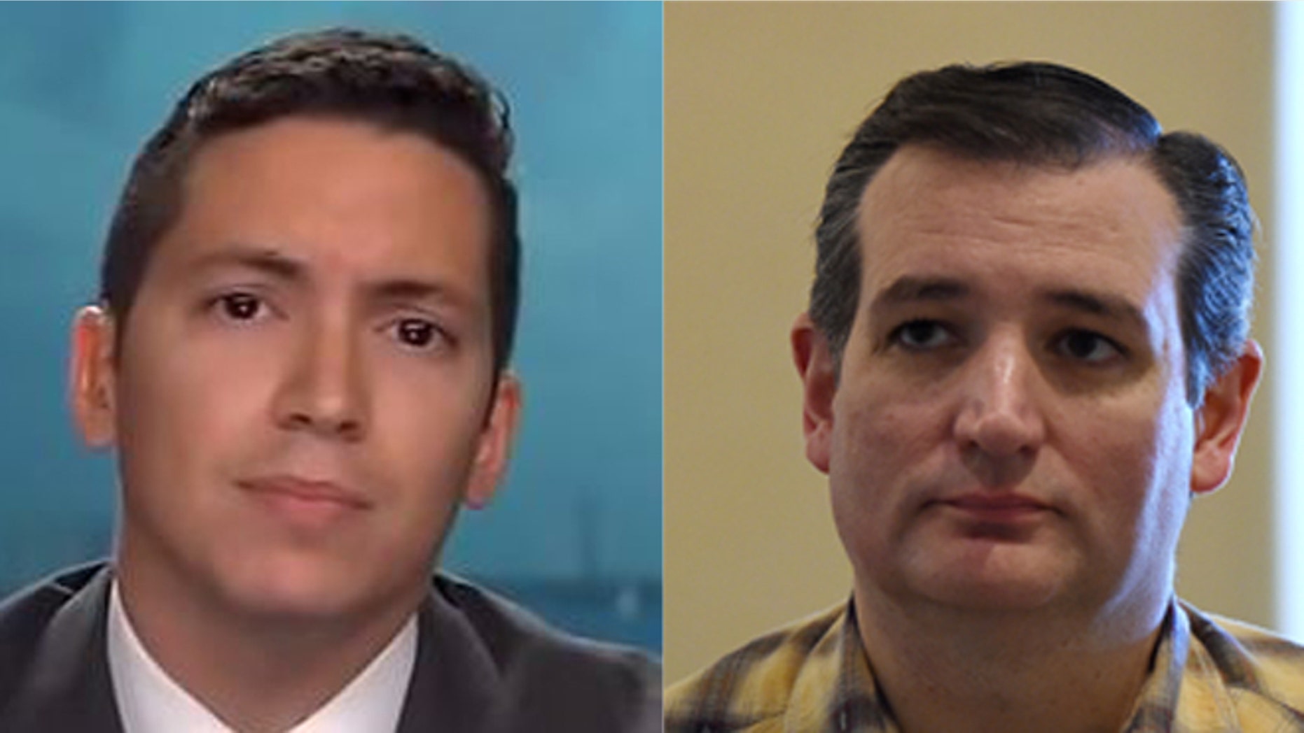 This is a photo composite of Cruz campaign Miami-Dade chairman Manny Roman (L) on Fox News and Republican presidential candidate Ted Cruz (R).