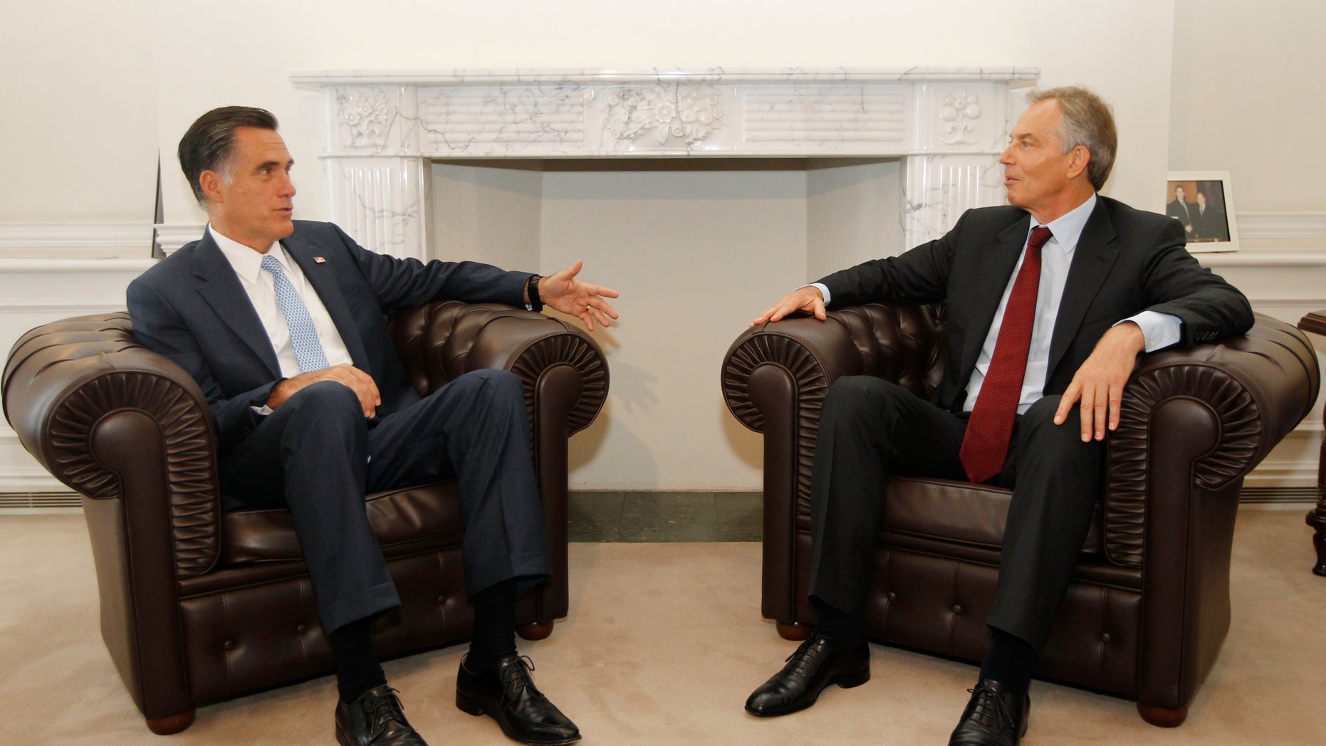 July 26, 2012: Republican presidential candidate and former Massachusetts Gov. Mitt Romney meets with former British Prime Minister Tony Blair in London.