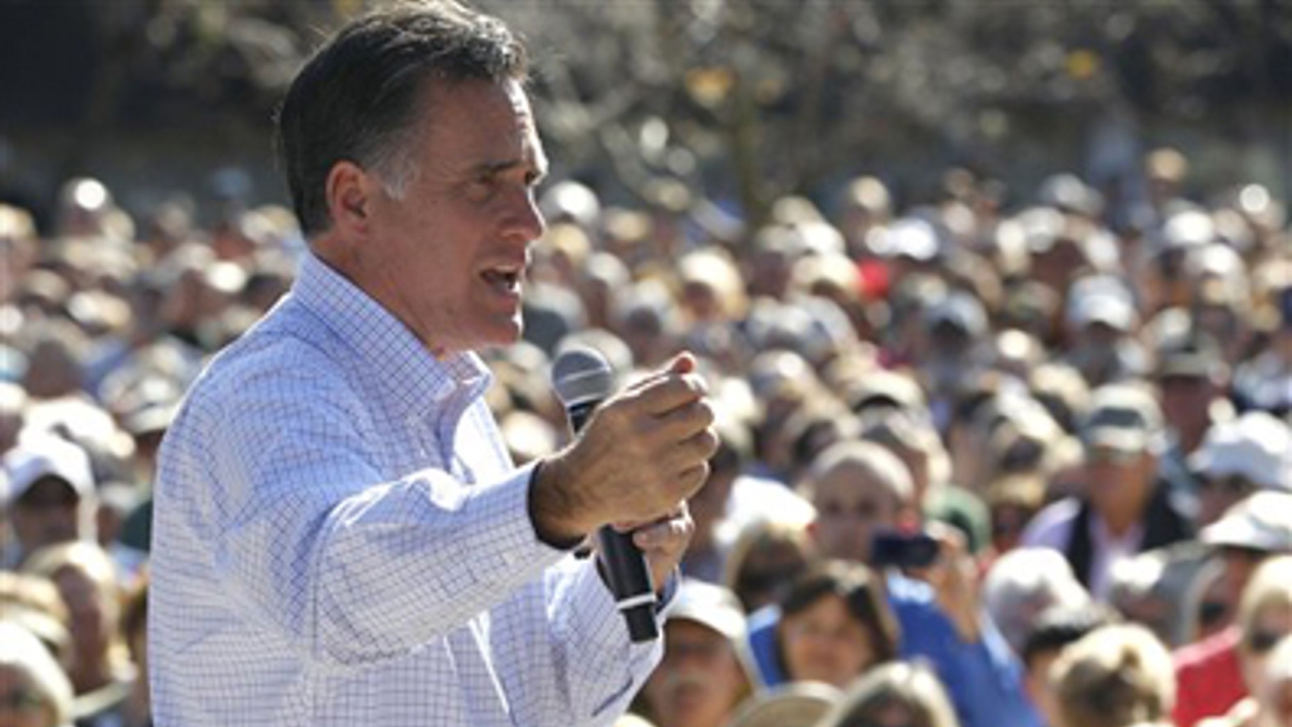 Jan. 30, 2012: Republican presidential candidate, former Massachusetts Gov. Mitt Romney campaigns at Pioneer Park in Dunedin, Fla.