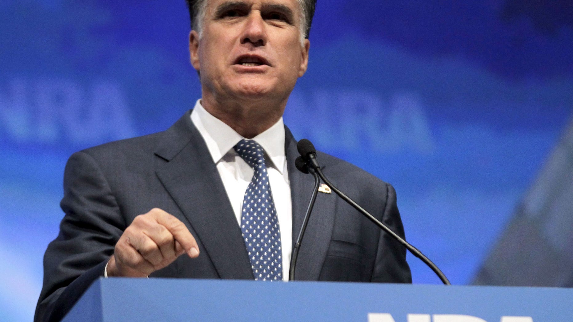 FILE: April 13, 2012: Mitt Romney speaks at the National Rifle Association convention in St. Louis.