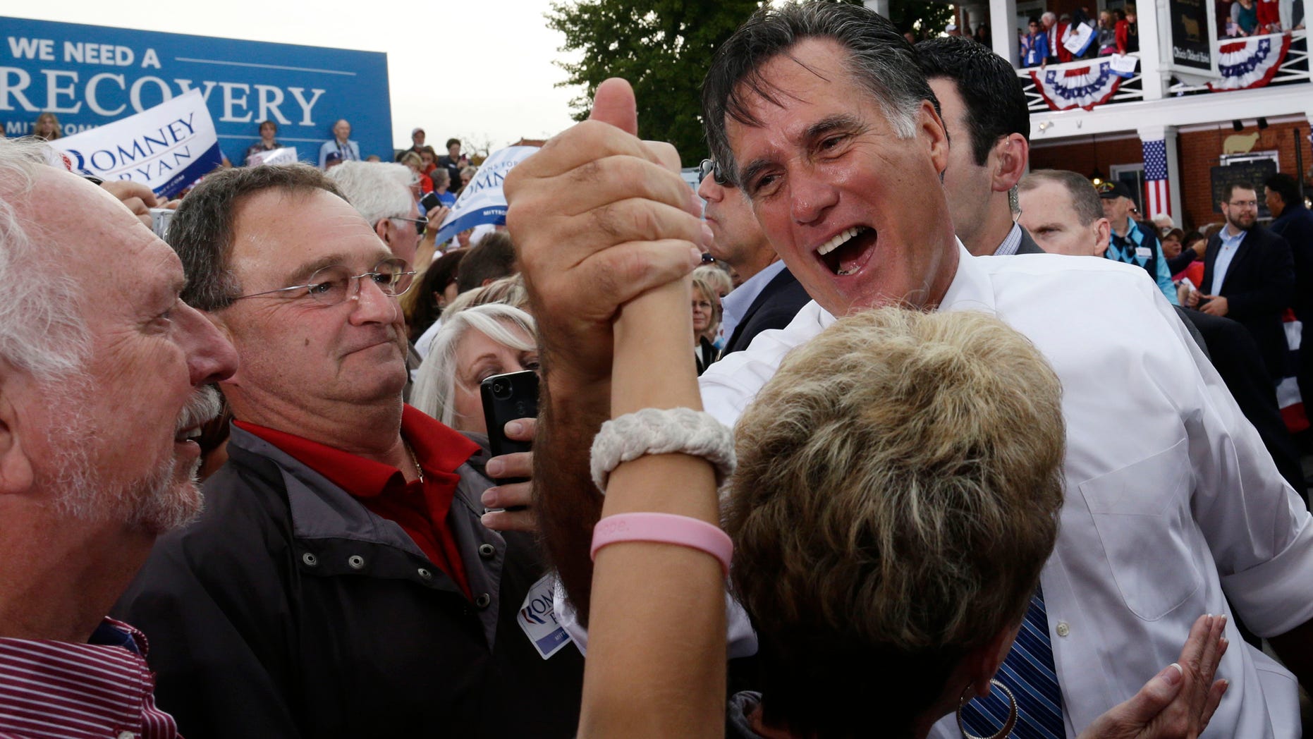 Saturday, Oct. 13, 2012: Mitt Romney campaigns in front of the Golden Lamb Inn and Restaurant in Lebanon, Ohio.