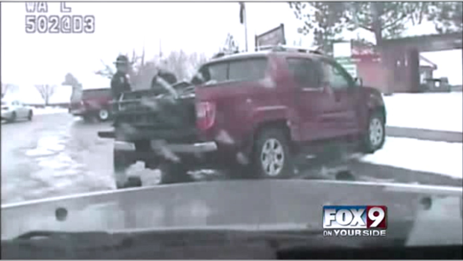 A screengrab from this dash-cam video, obtained by Fox affiliate KIVI-TV, shows Roseen being questioned by Klitch.