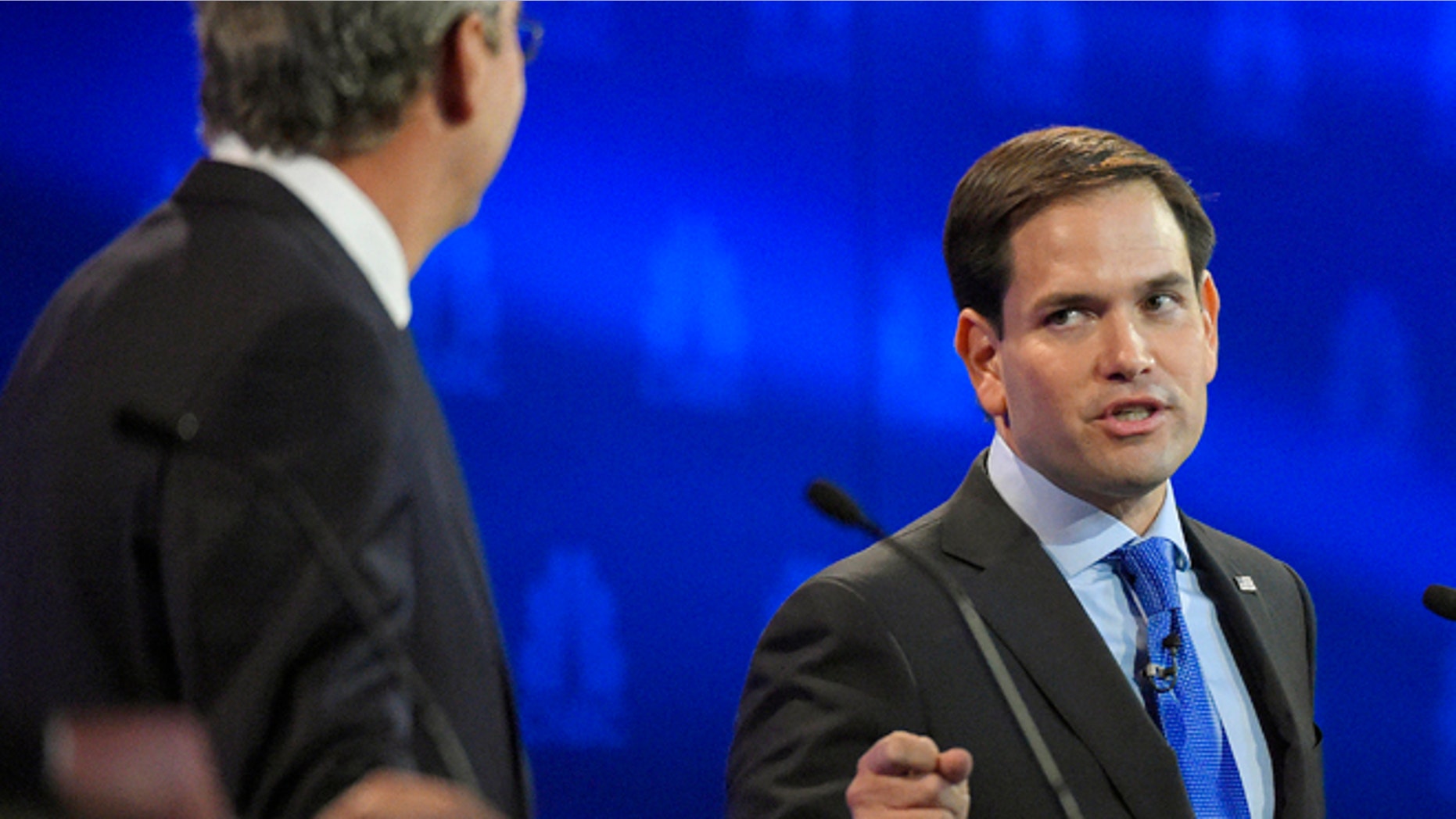 Marco Rubio and Jeb Bush during the CNBC Republican debate on Oct. 28, 2015, in Boulder, Colo.