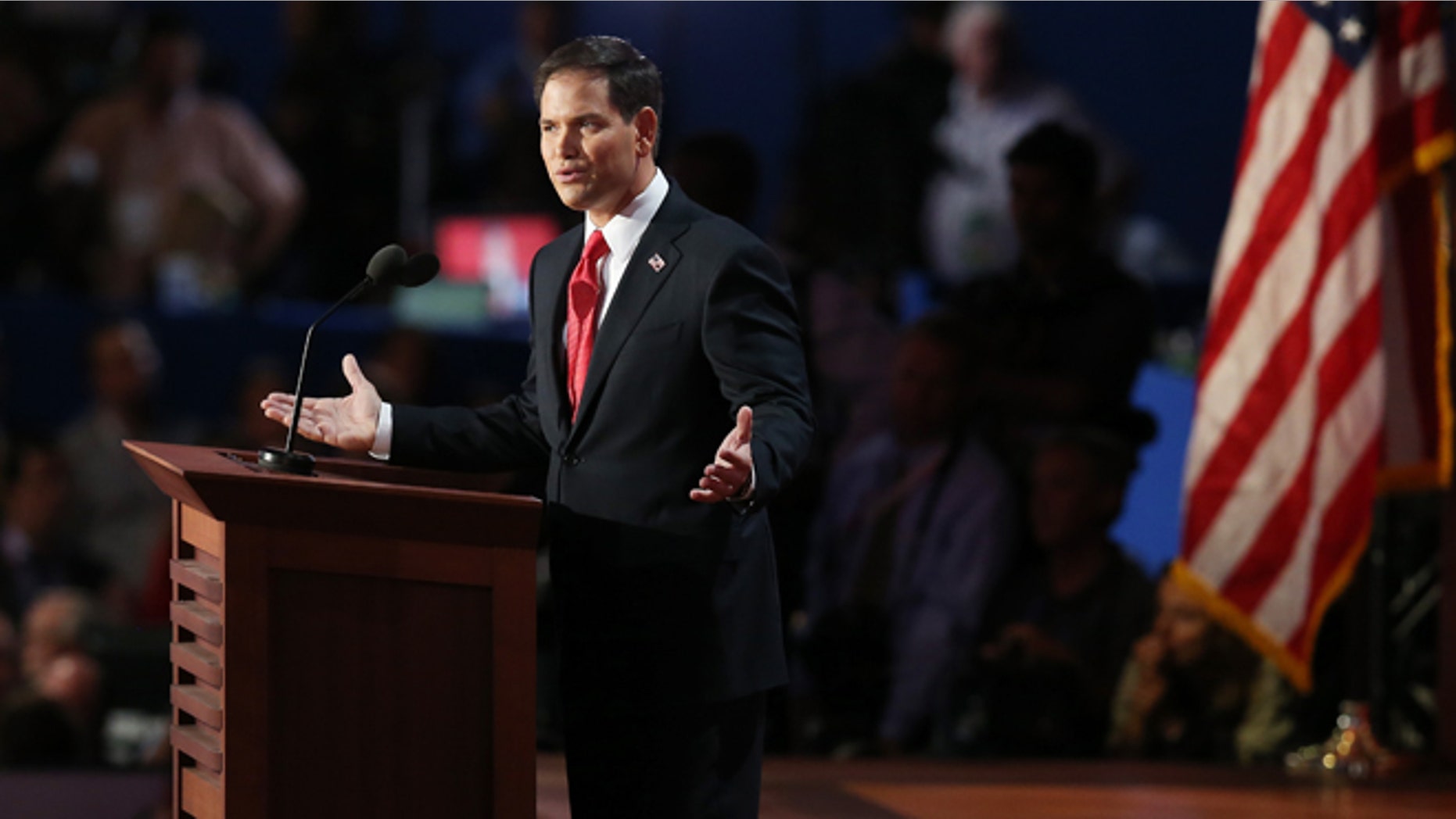 TAMPA, FL - AUGUST 30: U.S. Senator Marco Rubio (FL) speaks during the final day of the Republican National Convention at the Tampa Bay Times Forum on August 30, 2012 in Tampa, Florida. Former Massachusetts Gov. Mitt Romney was nominated as the Republican presidential candidate during the RNC which will conclude today. (Photo by Scott Olson/Getty Images)