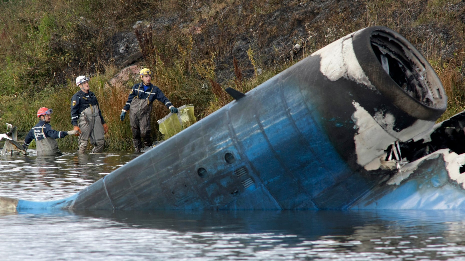 Sept. 7, 2011: Rescuers work at the crash site of a Russian Yak-42 jet near the city of Yaroslavl, on the Volga River about 150 miles northeast of Moscow, Russia.