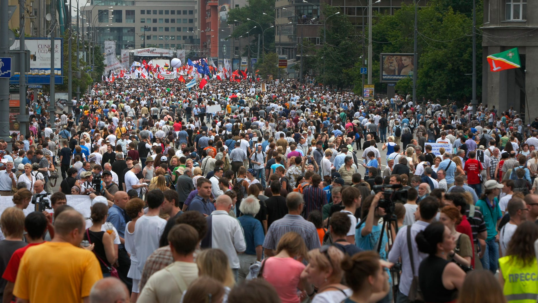 June 12, 2012: People gather during an opposition rally in central Moscow, Russia.