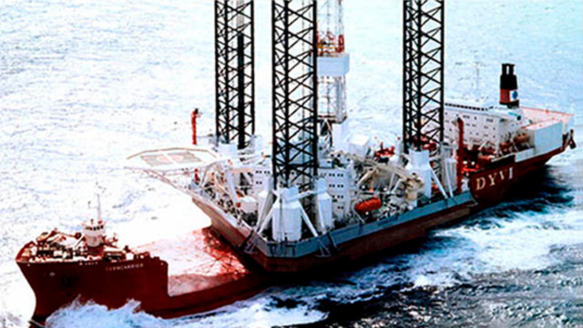 In this undated photo released by Arktikmorneftegazrazvedka an oil drilling platform 'Kolskaya' is seen in the Sea of Okhotsk.