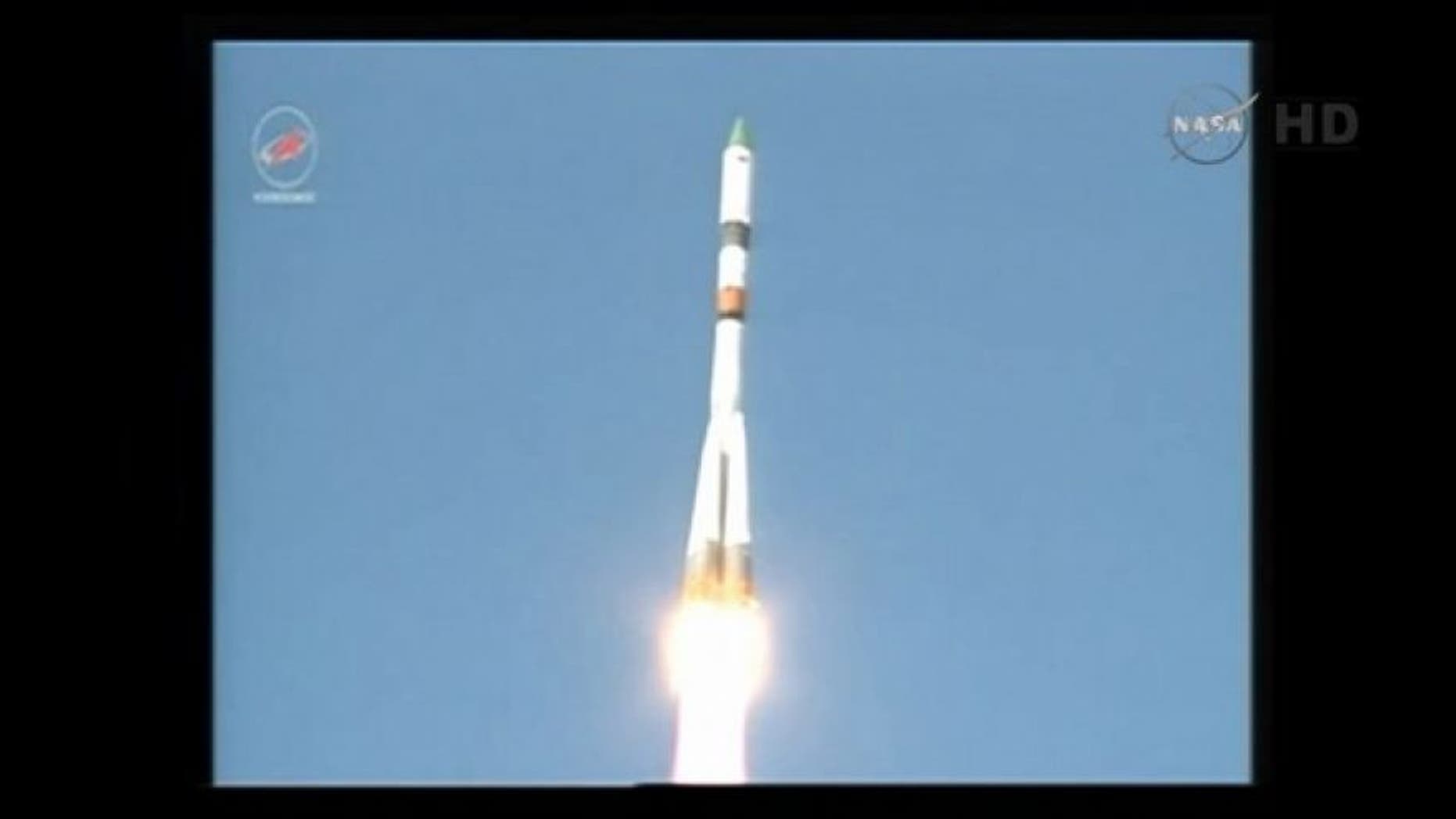 Russia's robotic Progress 59 cargo spacecraft launches toward the International Space Station atop a Soyuz rocket from Baikonur Cosmodrome in Kazakhstan on April 28, 2015.