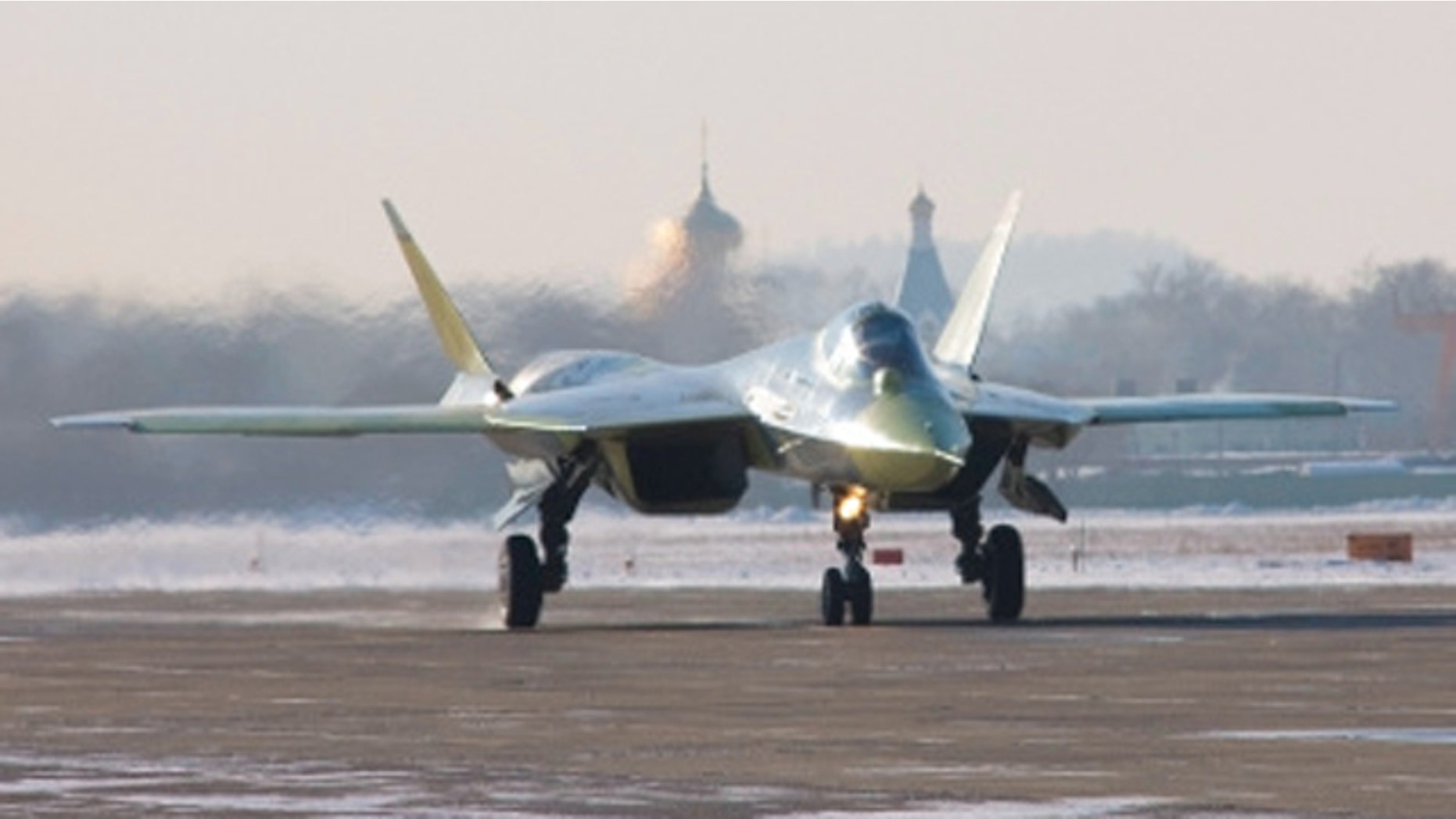 A photograph from Wikipedia reportedly of a Sukhoi PAK FA fifth generation fighter prototype taxiing on the day of its first flight, 29 January 2010.