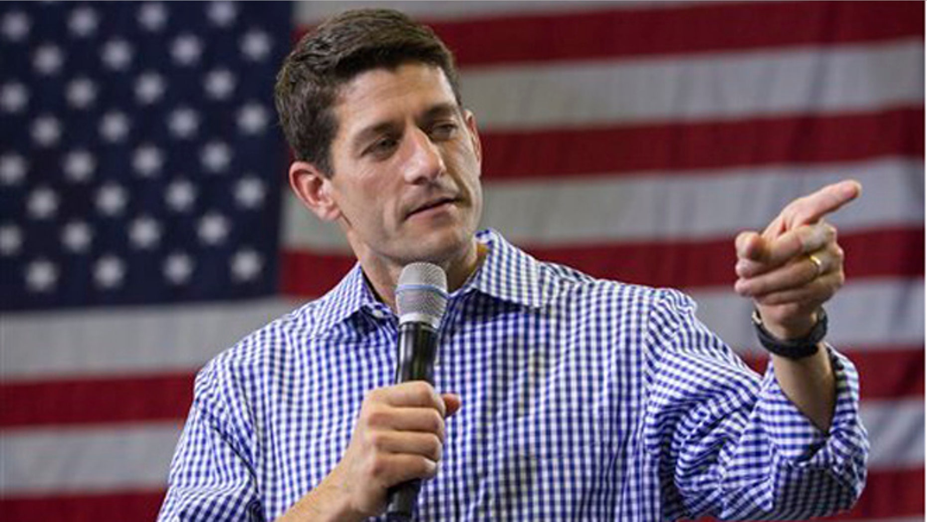FILE: Aug. 17, 2012: Republican vice presidential candidate Rep. Paul Ryan, R-Wis., speaks at West Springfield High School in Springfield, Va.