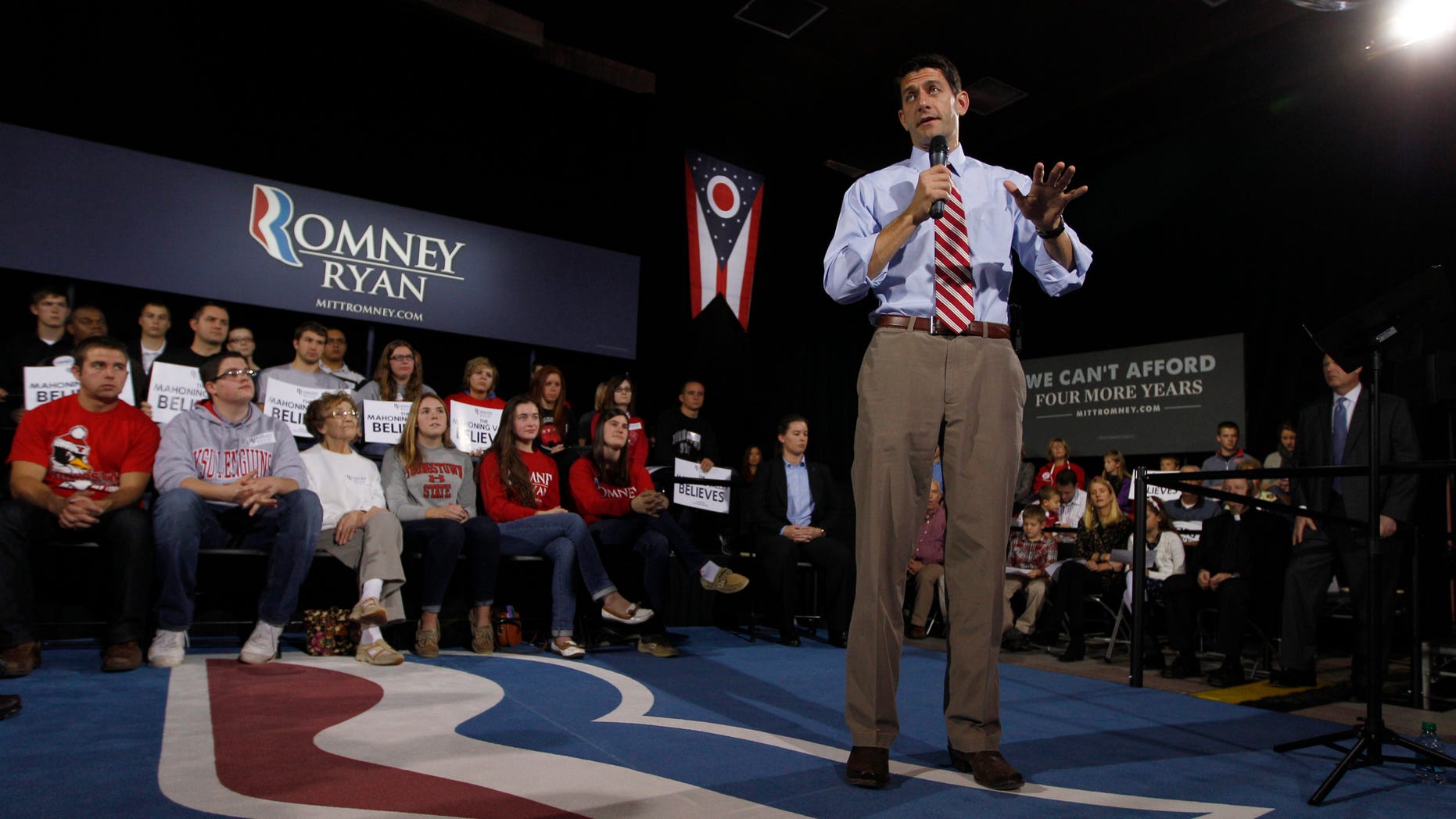 Saturday, Oct. 13, 2012: Republican vice presidential candidate Rep. Paul Ryan, R-Wis., at a rally at Youngstown State University, in Youngstown, Ohio.