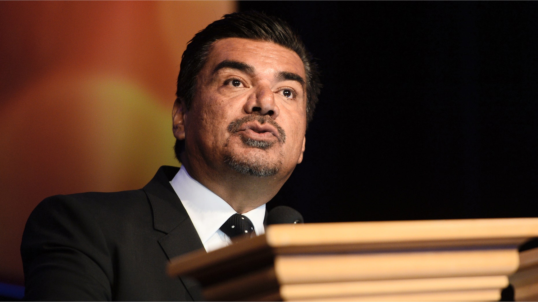 LAS VEGAS, NV - MARCH 24: Comedian George Lopez speaks during the presentation of International Filmmaker Award to Carlos Saldanha during CinemaCon 2014 at Caesars Palace on March 24, 2014 in Las Vegas, Nevada. (Photo by Michael Buckner/Getty Images for CinemaCon)