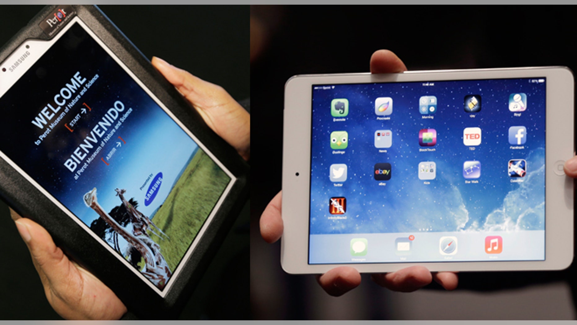 A 500 Samsung Galaxy Tab® 3 8.0 tablet (left) and Apple's iPad Mini (right).