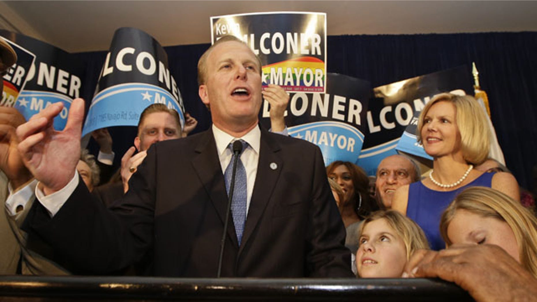 February 11, 2014: San Diego mayoral candidate Kevin Faulconer addresses supporters. (AP Photo/Lenny Ignelzi)