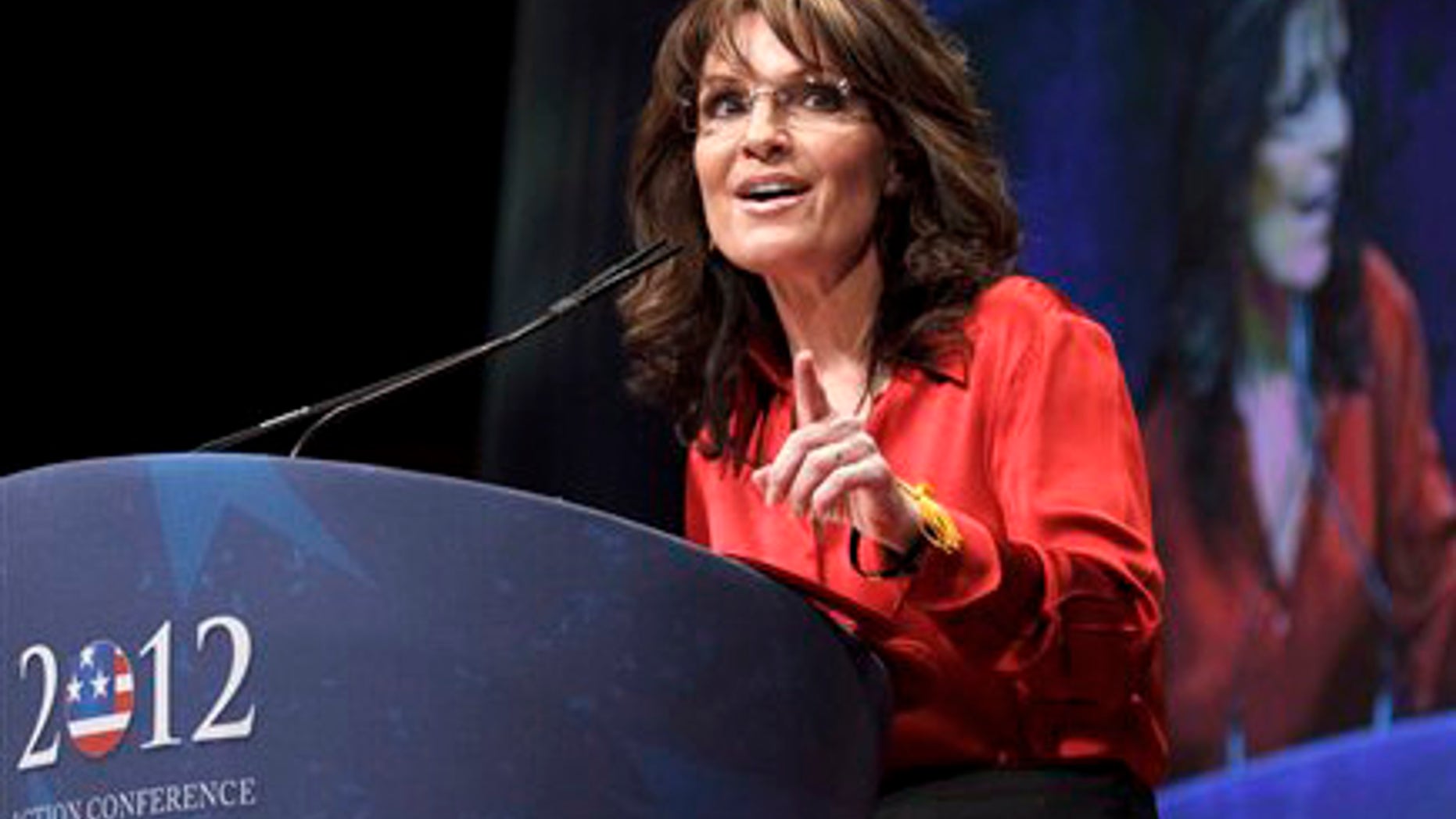 FILE: Feb. 11, 2012: Former Alaska Gov. and 2008 GOP vice presidential candidate Sarah Palin speaks in Washington, D.C.