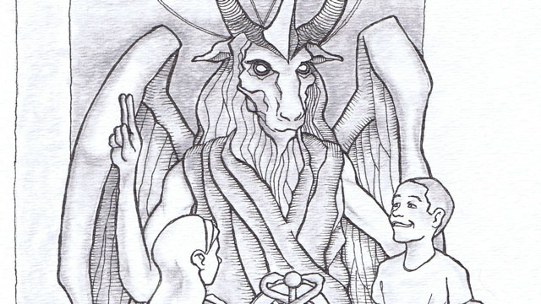 This artist's rendering provided by the Satanic Temple shows a proposed monument that the group wants to unveil in Detroit.