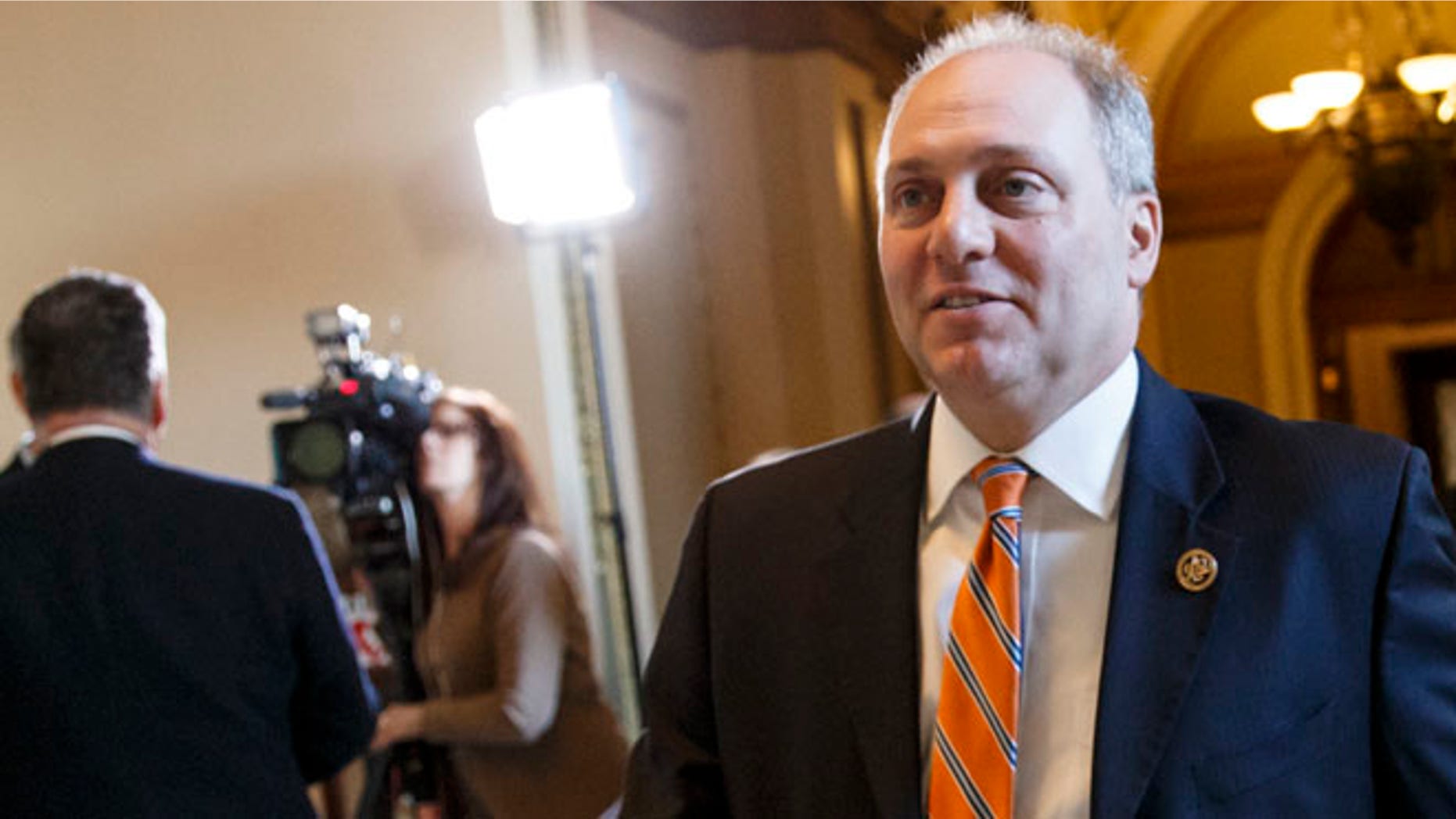 FILE: Feb. 27, 2015: House Majority Whip Steve Scalise, R-La., leaves the House chamber on Capitol Hill in Washington, D.C.