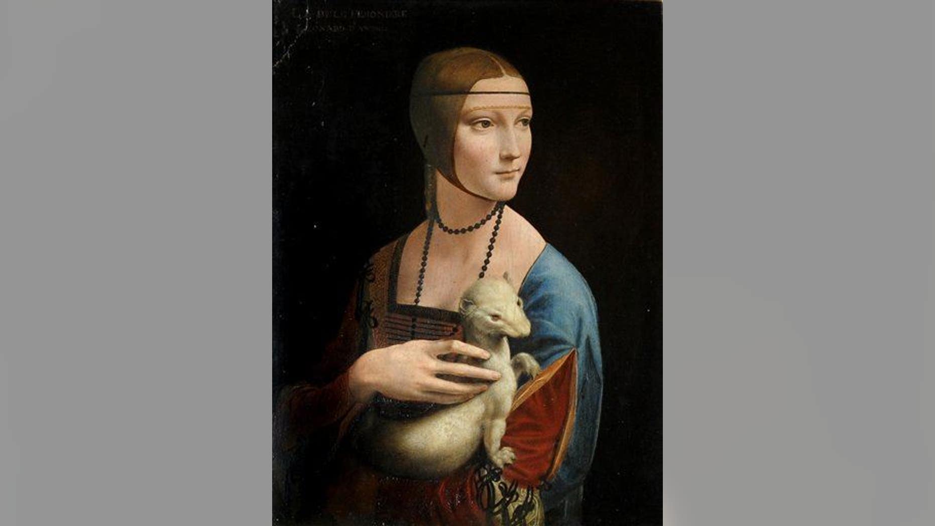 In this April 12, 2011, file photo, a Leonardo da Vinci painting entitled "The Lady With an Ermine" is seen during a presentation by art conservators at the Royal Castle in Warsaw, Poland.