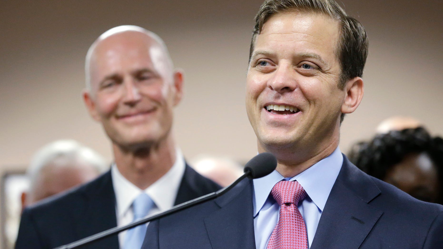 Carlos Lopez-Cantera during a news conference Tuesday, Jan. 14, 2014 in Miami.