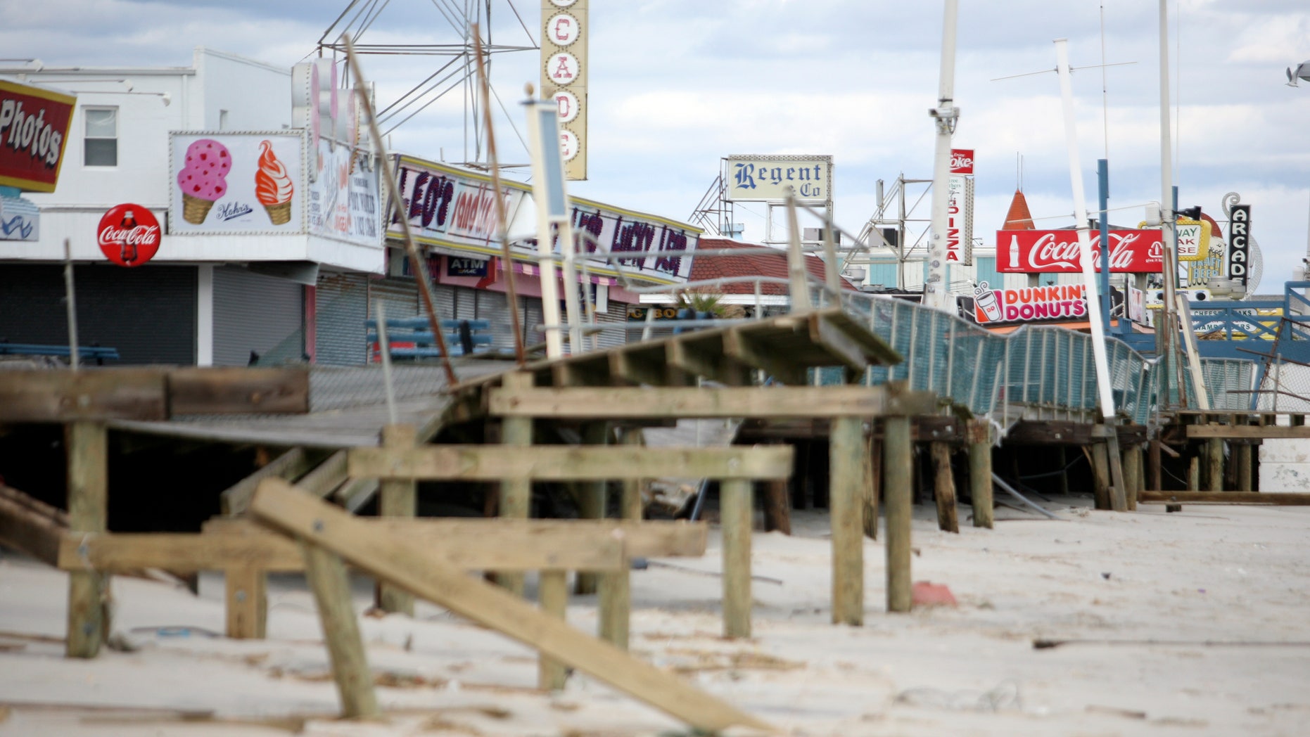 Oct. 31, 2012: File photo, the Seaside Heights boardwalk is heavily damaged after Superstorm Sandy moved through the area.