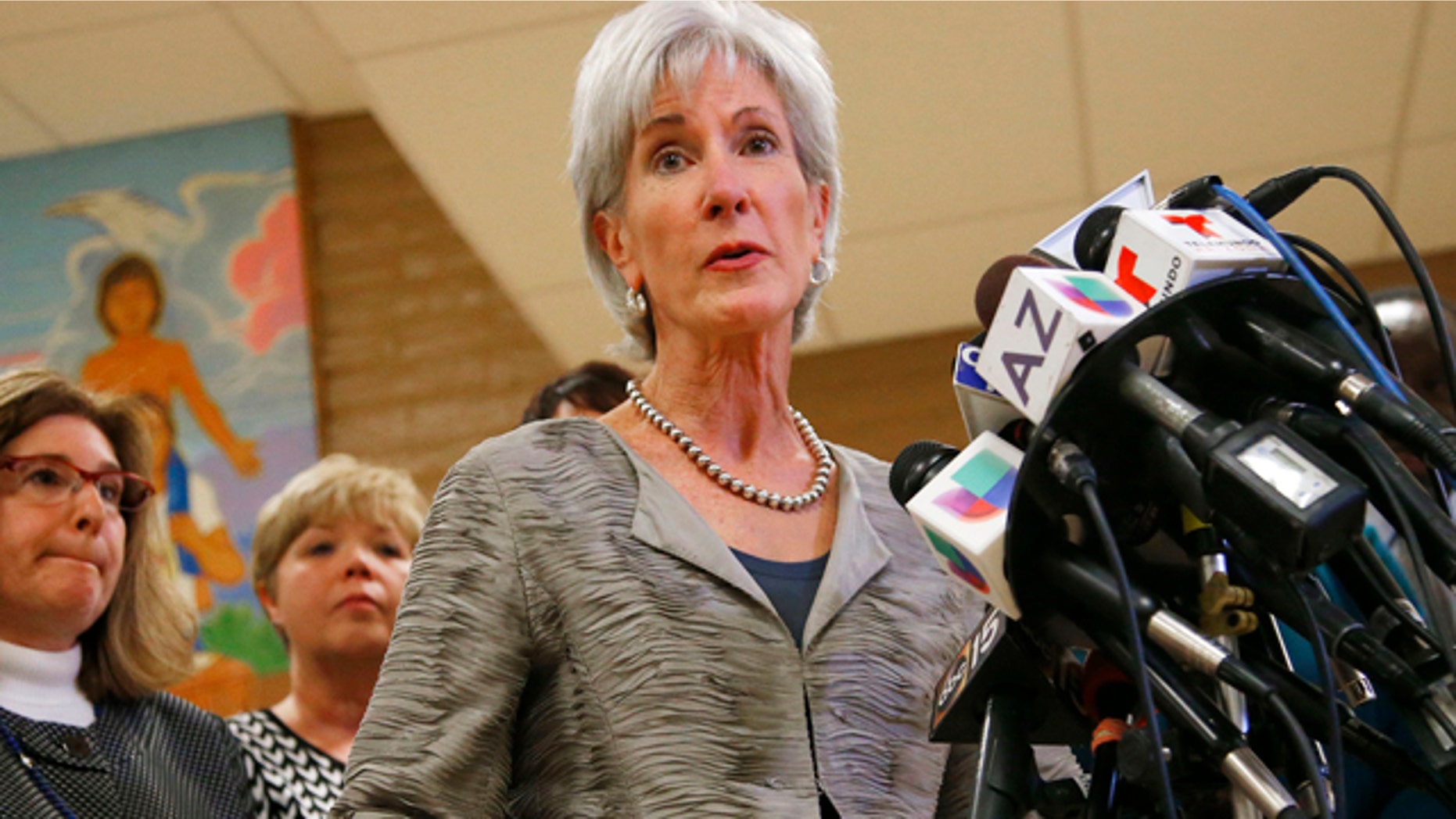 Oct. 24, 2013: Health and Human Services Secretary Kathleen Sebelius answers a question during a news conference after visiting the Wesley Health Center.