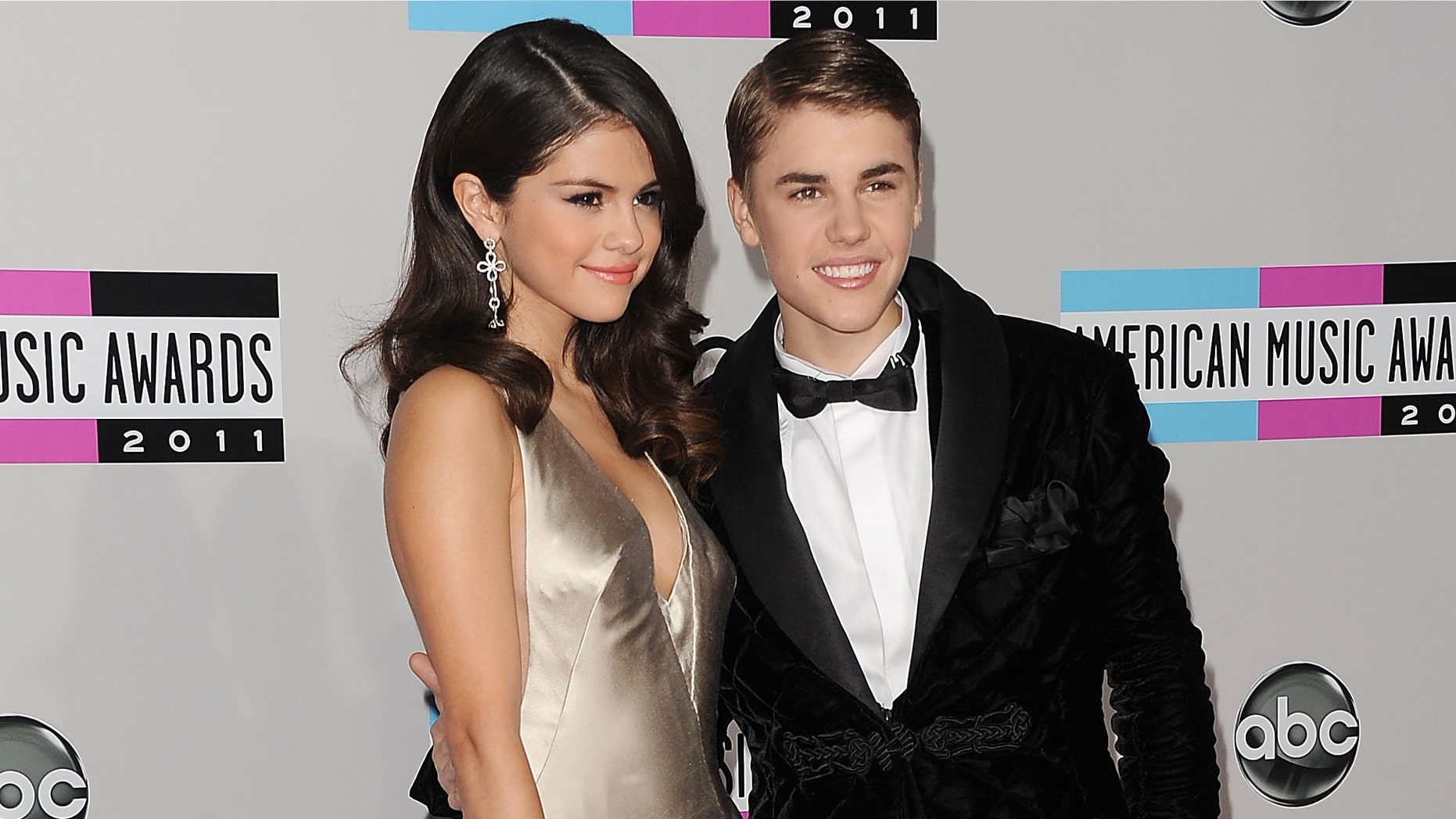 Selena Gomez and Justin Bieber at the 2011 American Music Awards in Los Angeles, California.