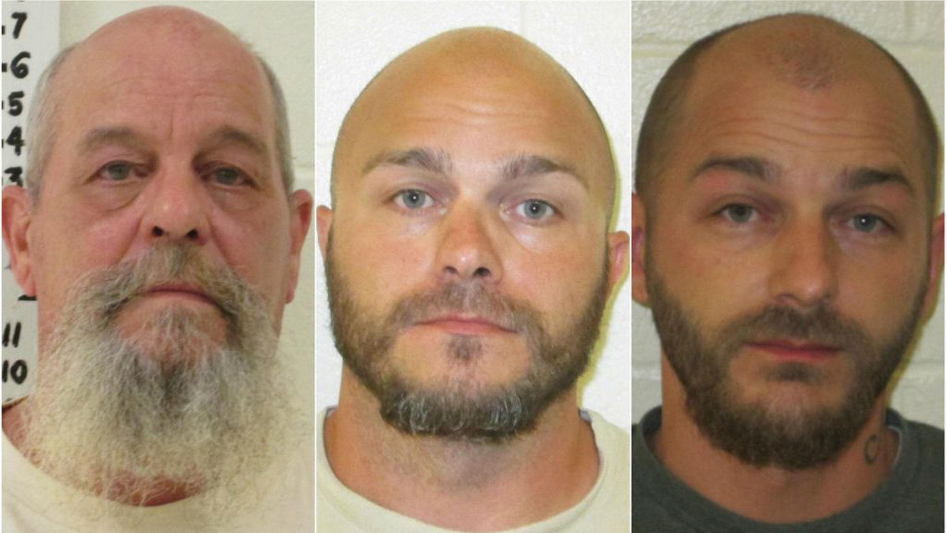 Mug shots for Walter Sellick, (l) Jeremy Sellick (c) and Joshua Sellick (r).