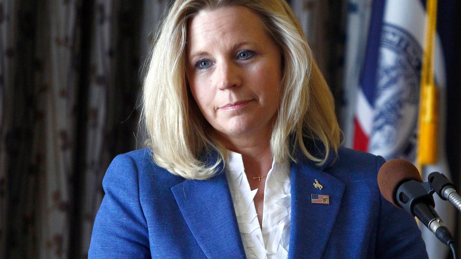 FILE - In this July 17, 2013, file photo Liz Cheney campaigns in Casper, Wyoming, after announcing the day before her GOP primary challenge to Wyoming's senior U.S. incumbent Sen. Mike Enzi. Liz, former Vice President Dick Cheney's eldest daughter has galvanized the state's political scene by seeking the seat of Sen. Mike Enzi, a Republican favored by his party's establishment. Family does matter in the runup to next fall's Senate elections: Candidates are wielding famous political pedigrees in a number of races that could determine whether Democrats maintain control in the 2014 elections. (AP Photo/Matt Young, File)