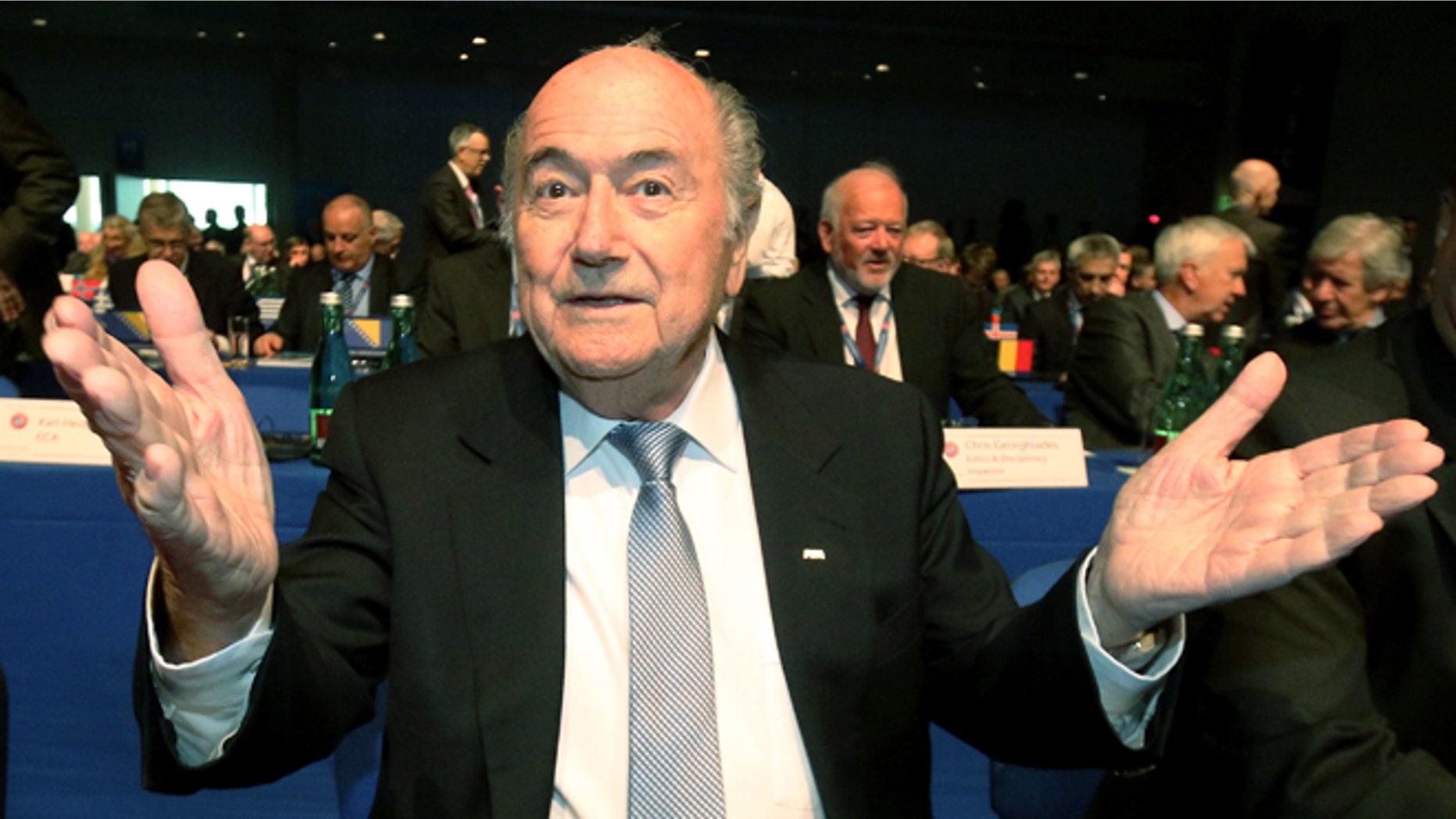FIFA President Joseph Blatter at the 39th Ordinary UEFA Congress in Vienna, Austria, Tuesday, March 24, 2015.