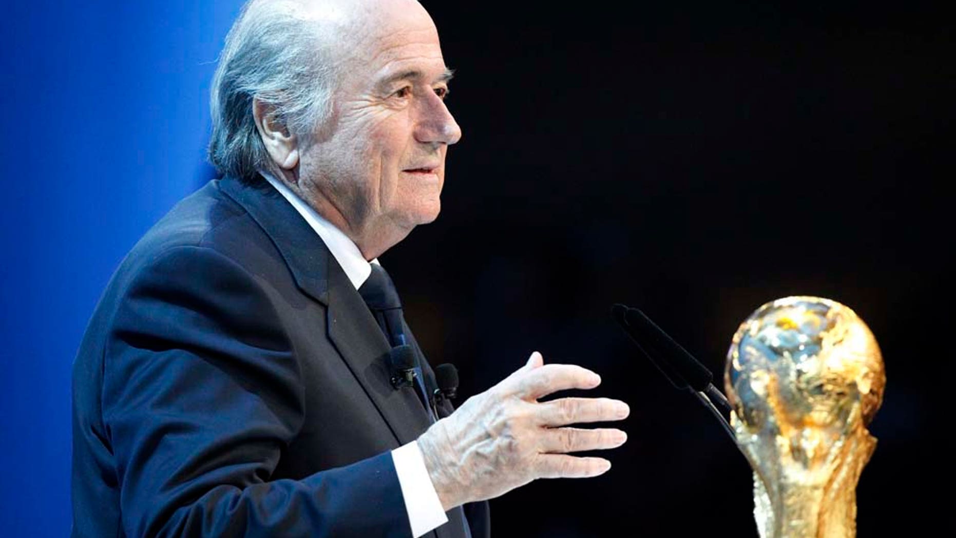 Fifa President Josef (Sepp) Blatter speaks to the audience during the FIFA 2018 and 2022 World Cup Bid Announcement in Zurich, Switzerland, Thursday, December 2, 2010. (KEYSTONE/Patrick B. Kraemer)