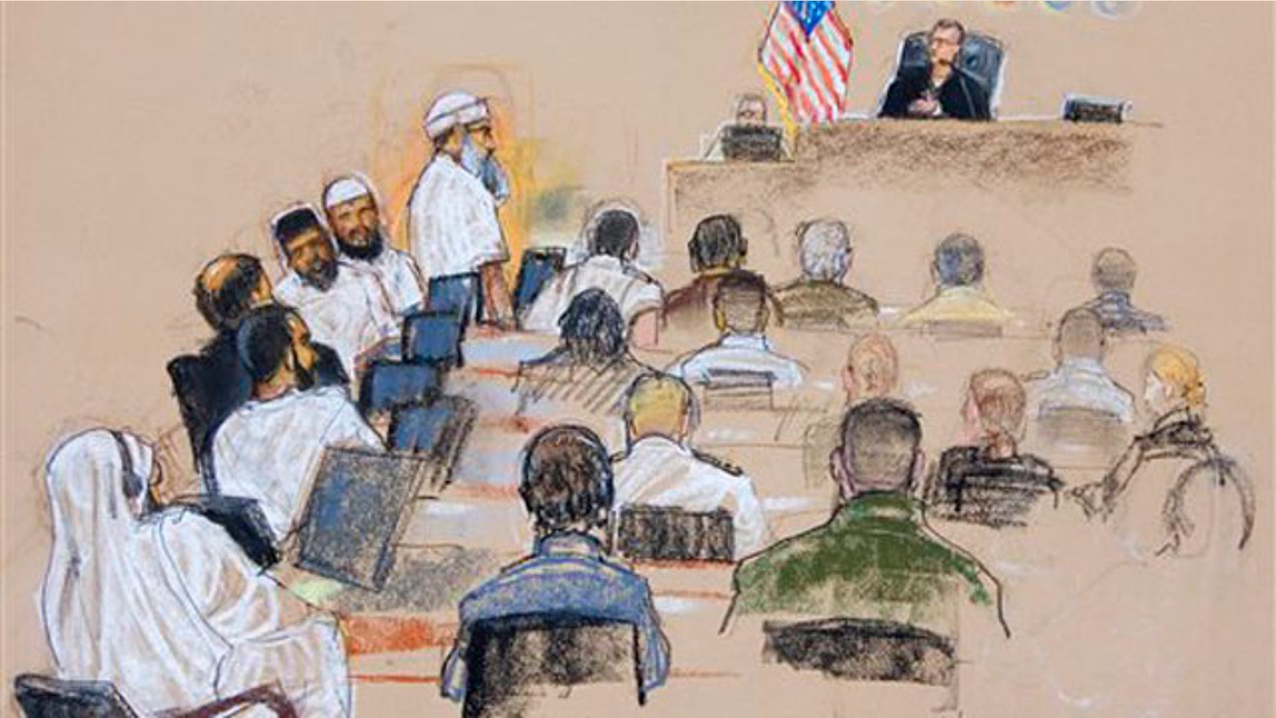 June 5, 2008: This photo shows a sketch of the Sept. 11 attacks co-conspirator suspects.
