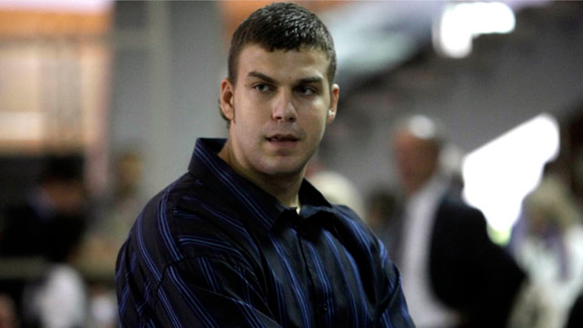 Sept. 13, 2010: Miladin Kovacevic, a former college basketball player charged with beating an American student into a coma, in front of a courtroom in Belgrade, Serbia.