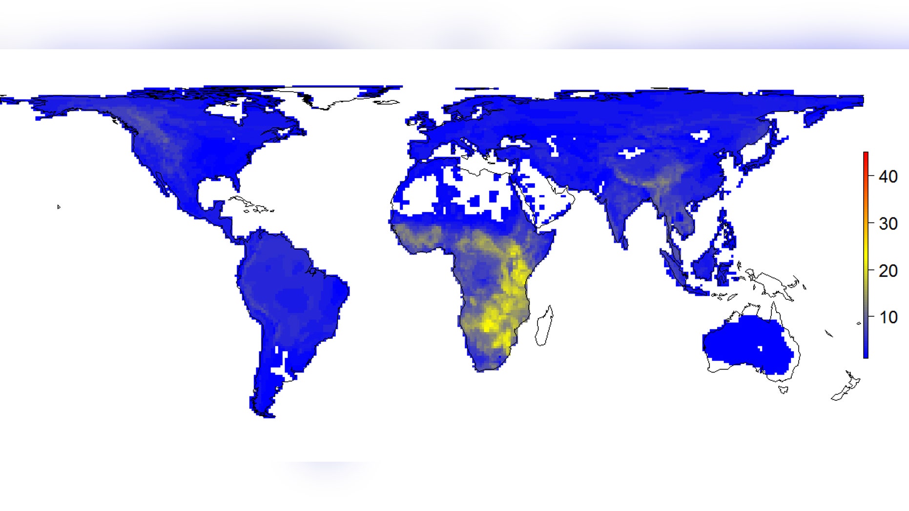 This map depicts the diversity of large mammals globally today.