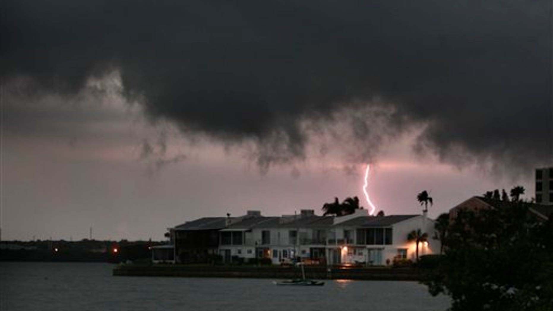 March 31: Dark clouds loom over Palm Harbor as a severe storm moved quickly through Tampa Bay, Florida.