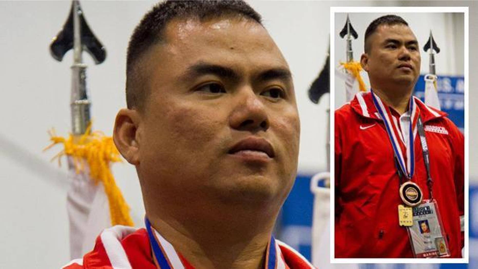 Sgt. Than Naing after winning a medal for an archery competition during the 2012 Warrior games.