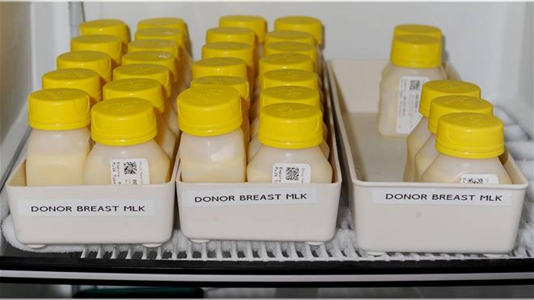 A file photo of donated breast milk ready for premature babies.