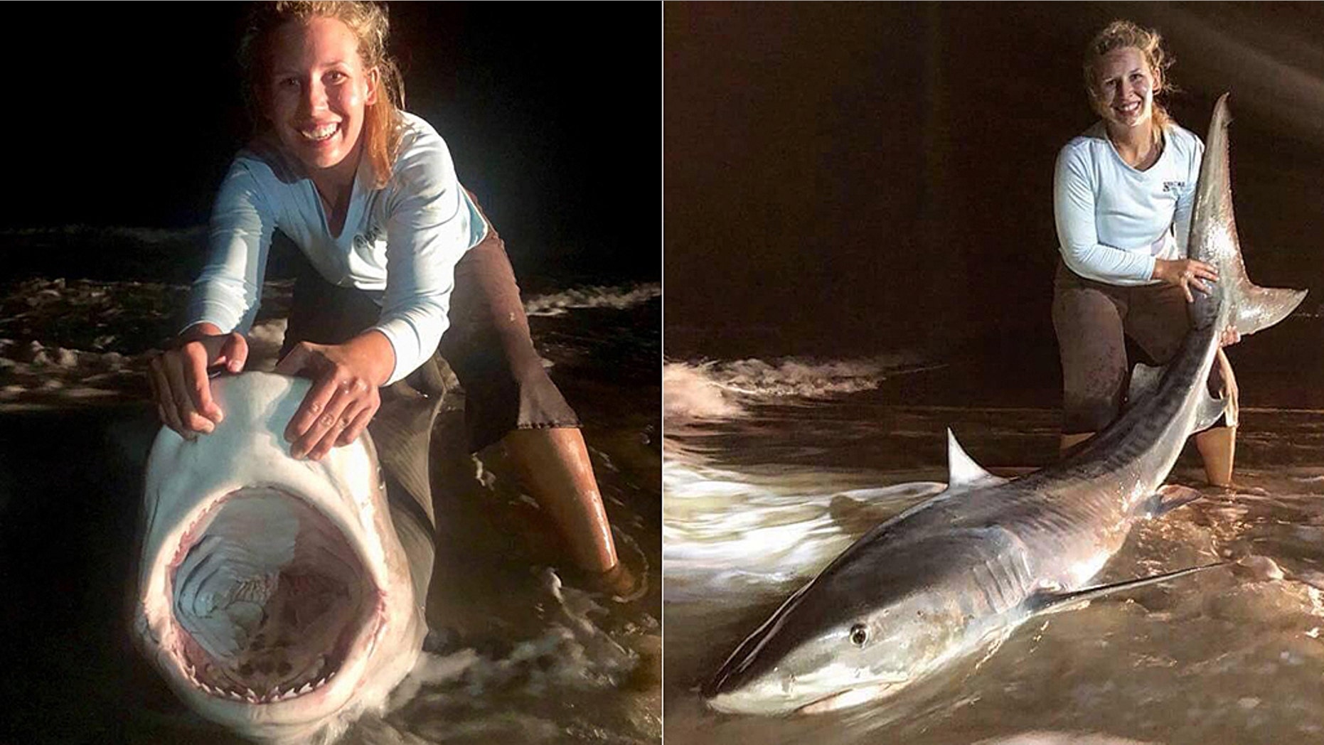 Tomlinson said she "finally caught my tiger shark I’ve been dreaming of."