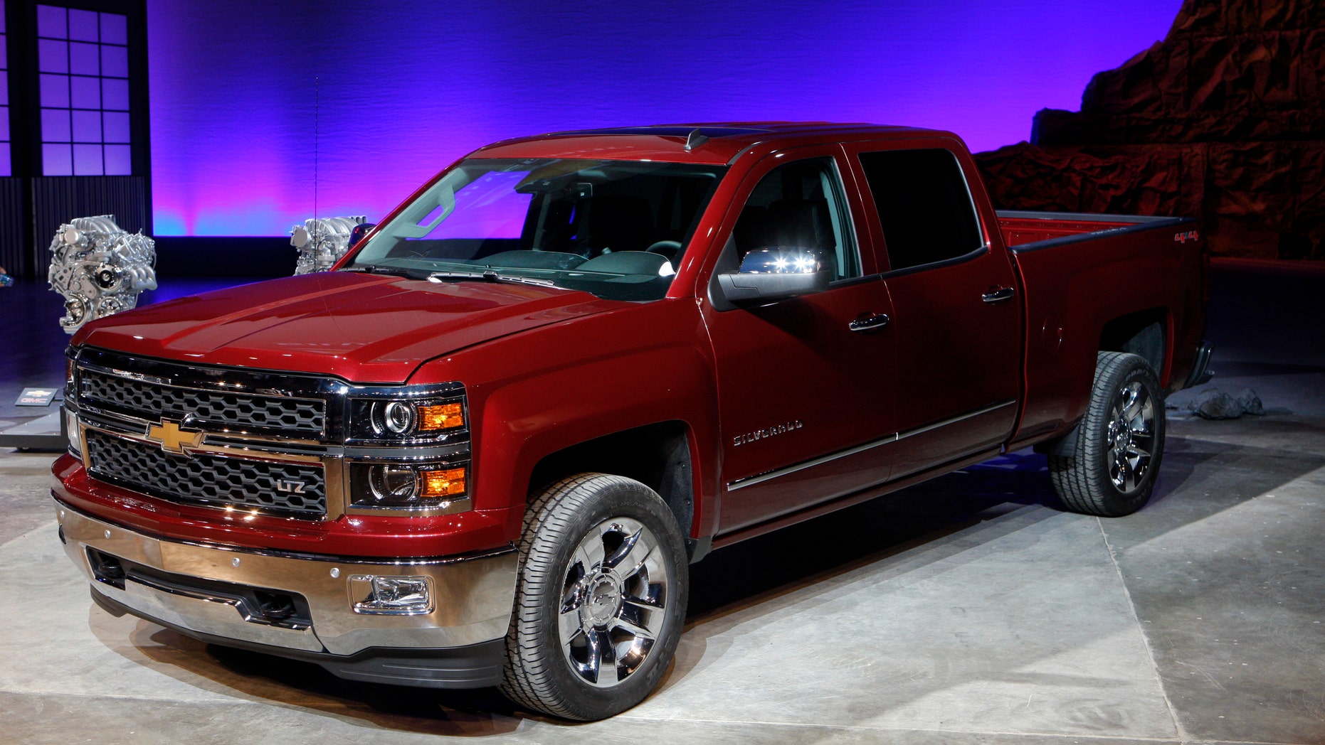 General Motors displays its 2014 Chevrolet Silverado full-size pickup truck after unveiling it and the 2014 GMC Sierra full-size pickup in Pontiac, Michigan.