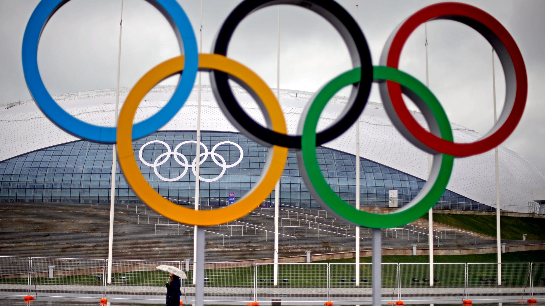 Jan. 31, 2014 - The Olympic rings are seen outside the Bolshoy Ice Dome, site of the ice hockey competitions at the 2014 Winter Olympics.