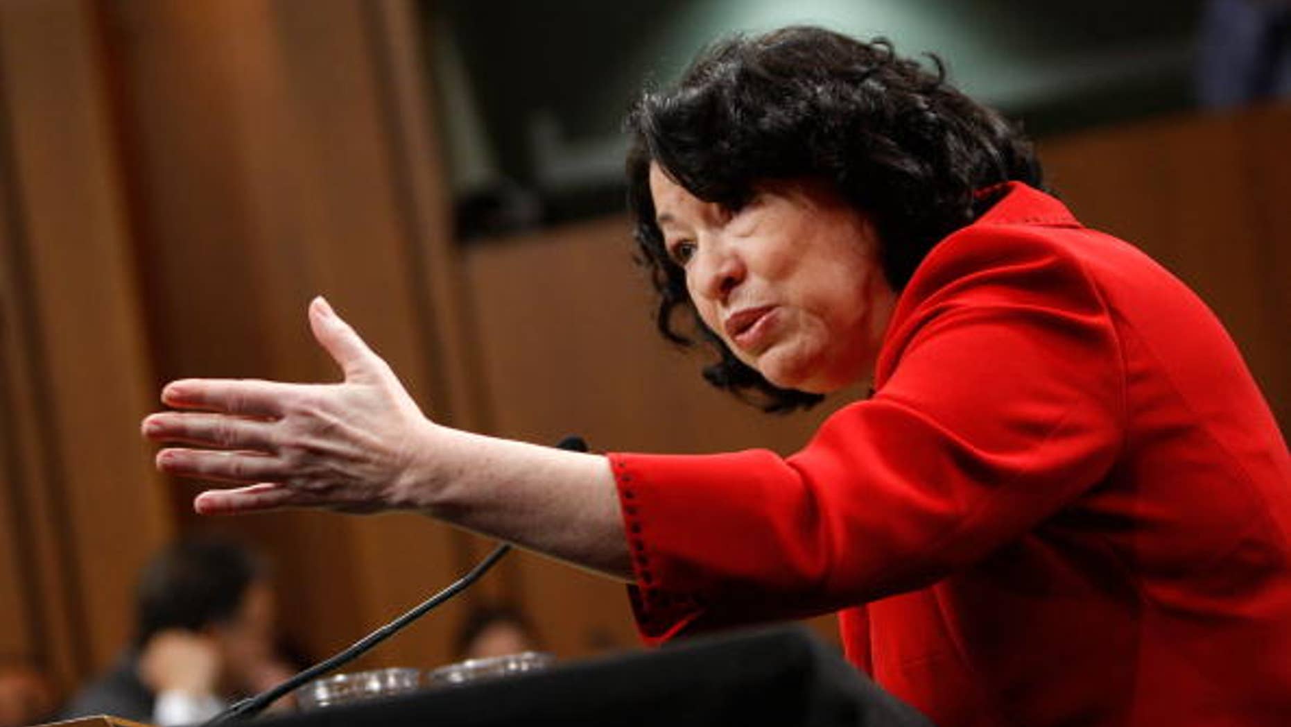 WASHINGTON - JULY 14: Supreme Court nominee Judge Sonia Sotomayor testifies during the second day of her confirmation hearings on Capitol Hill July 14, 2009 in Washington, DC. Sotomayor faces a full day of questioning from Senators on the committee today. Sotomayor, an appeals court judge and U.S. President Barack Obama's first Supreme Court nominee, will become the first Hispanic justice on the Supreme Court if confirmed. (Photo by Alex Wong/Getty Images)