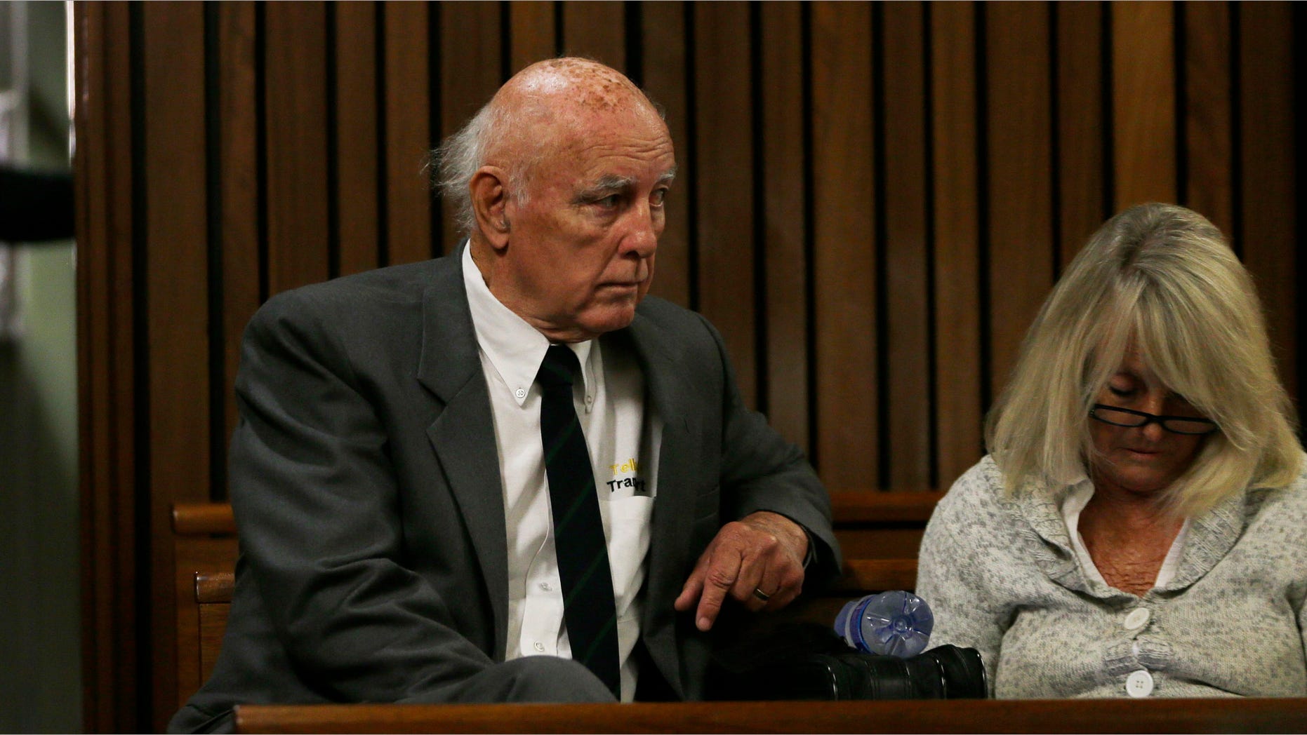 May 18, 2015 - Retired tennis player Bob Hewitt with his wife, Delaille Hewitt, ahead of his sentencing at the high court in Pretoria, South Africa. Hewitt, a former Grand Slam doubles tennis champion, was convicted in South African court of rape and sexual assault decades after the alleged assaults, and sentenced to 6 years in prison.